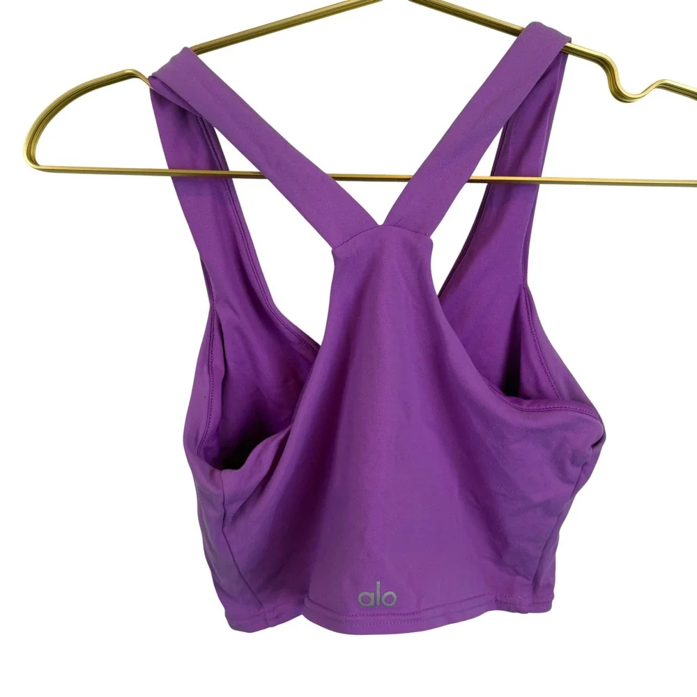 Alo Yoga Real Bra Tank Purple V-Neck Racerback Crop Top Small RN87370